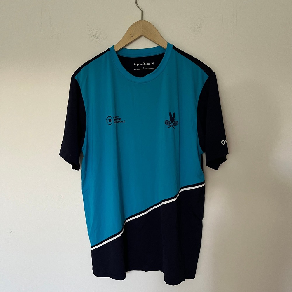 Psycho Bunny Tennis Canada Omnium Banque Nationale Blue Colorblock Shirt L